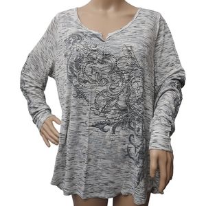 Maurices Graphic Studded Long Sleeve Blouse, Size 2